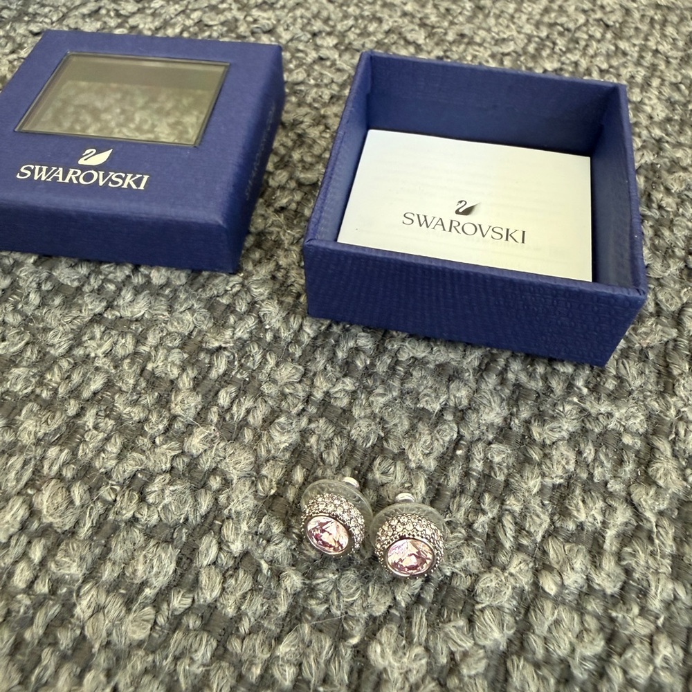 Swarovski Silver-Tone Stud Earrings with Light Pink Crystals
